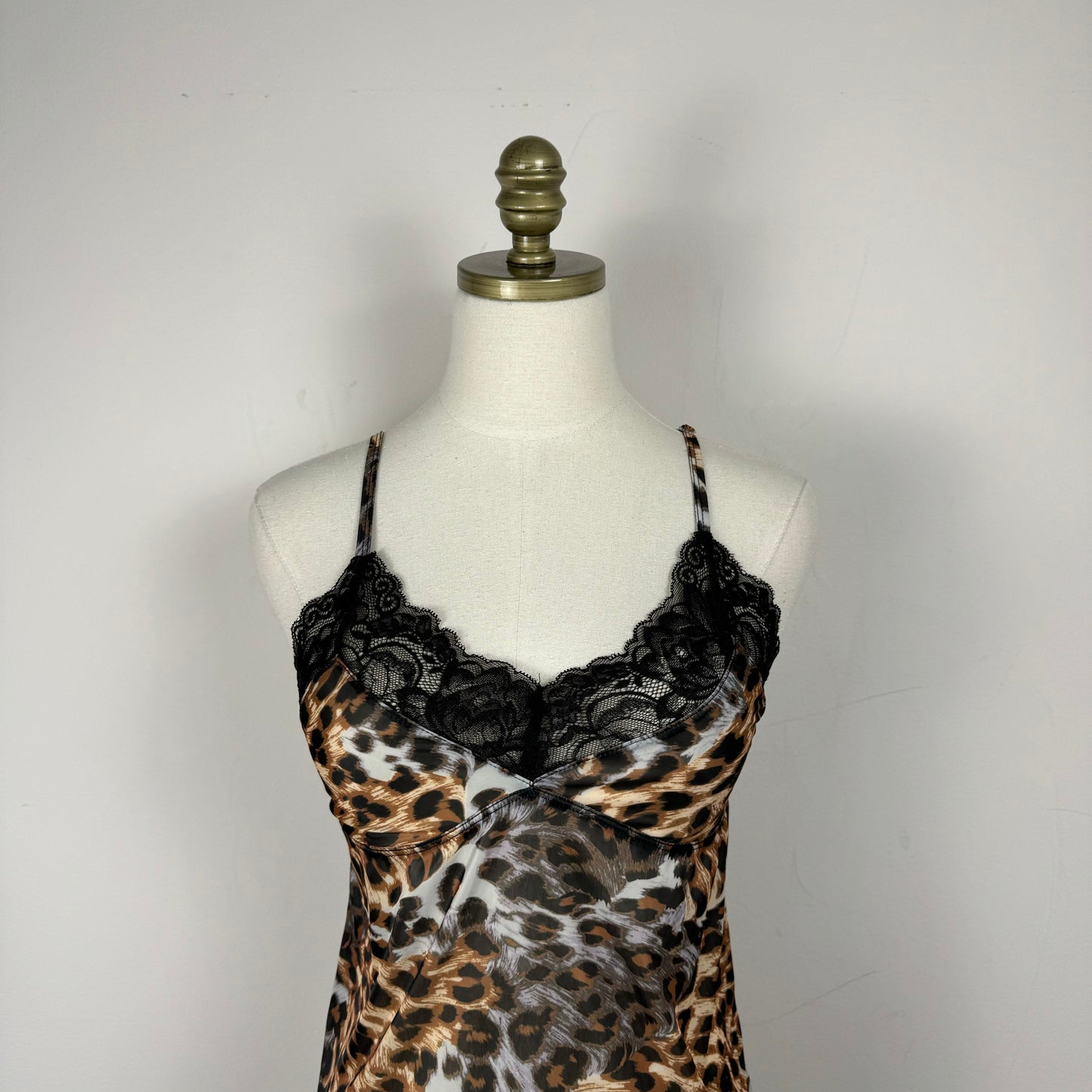 Leopard Print Lace Trim Babydoll Top