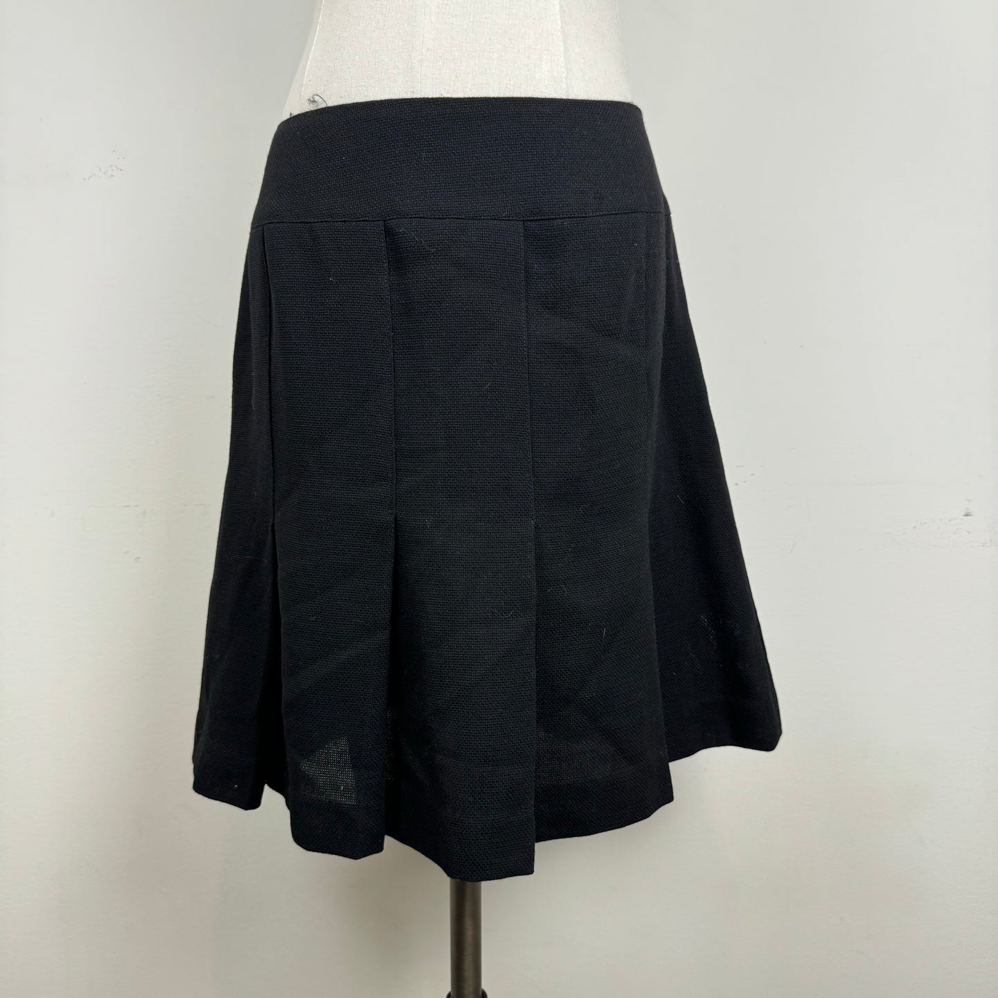 Vintage Black Wool Pleated Midi Skirt