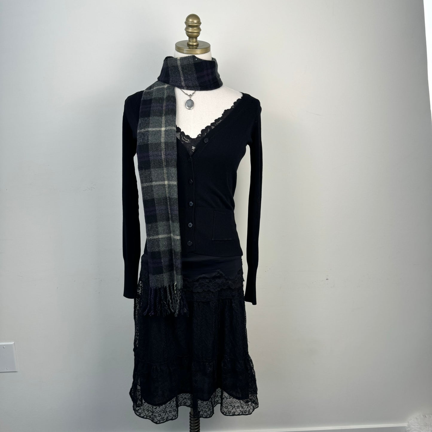 Purple/Grey Plaid Knit Scarf