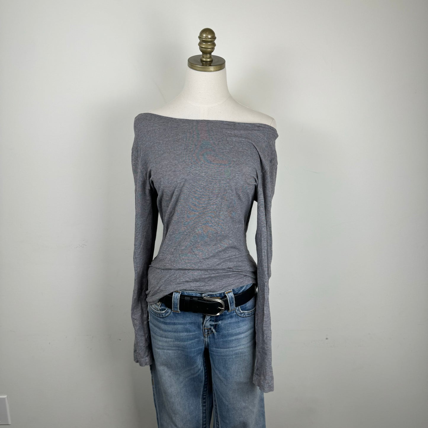 Grey Off Shoulder Long Sleeve Top