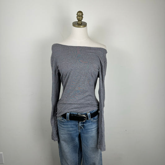 Grey Off Shoulder Long Sleeve Top
