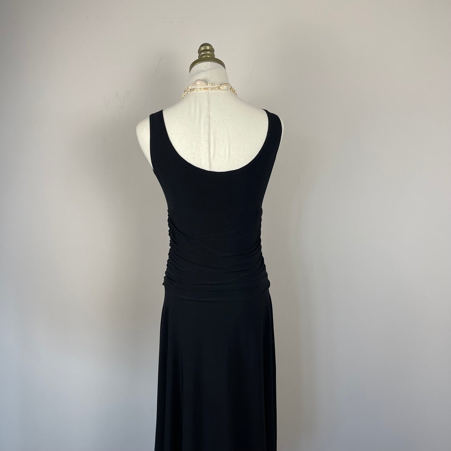 Black Asymmetric Slinky Drop-Waist Midi Dress