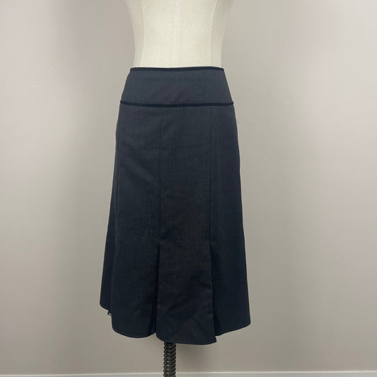 Vintage Grey Pleated Lace Trim Midi Skirt