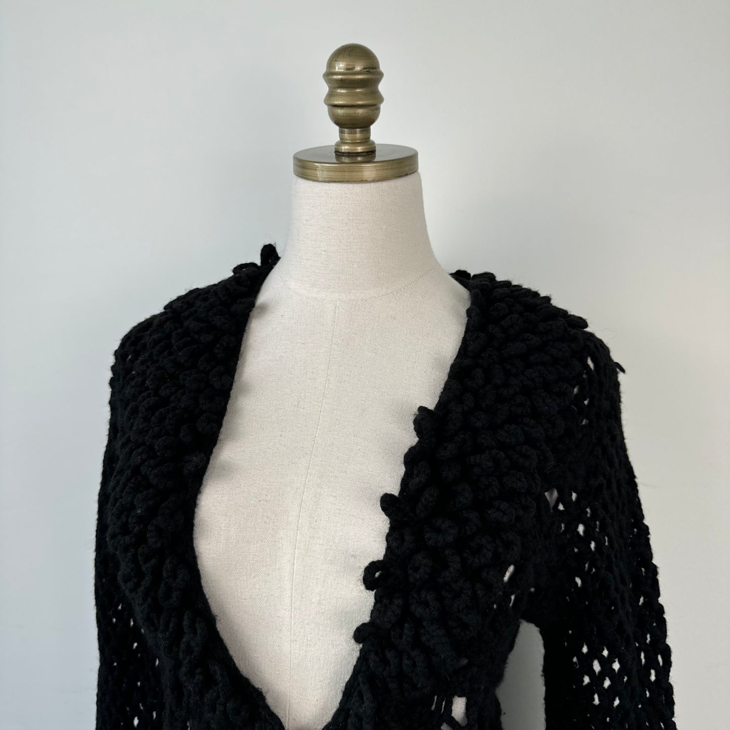 Black Open Front Mesh Crochet Sweater