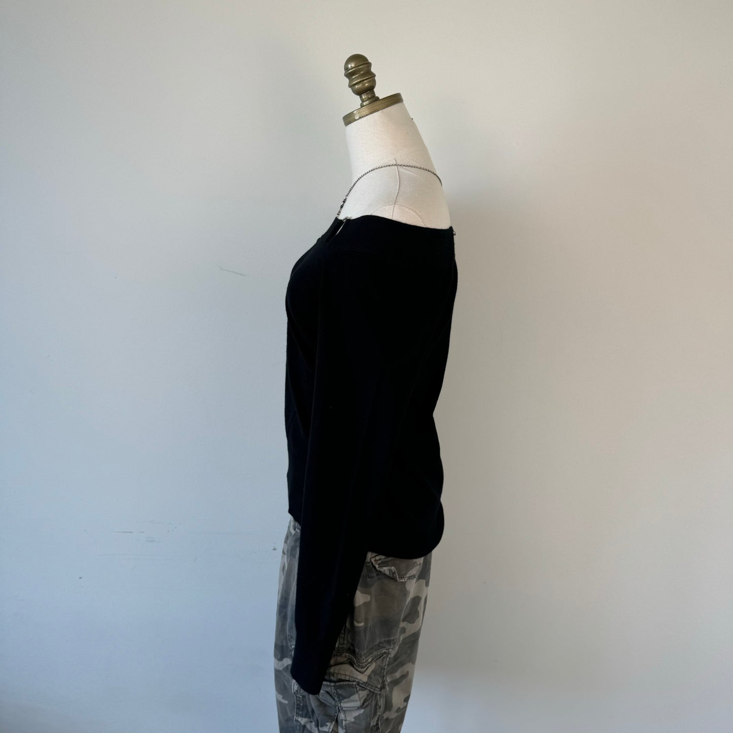 Vintage Buckled Off Shoulder Sweater