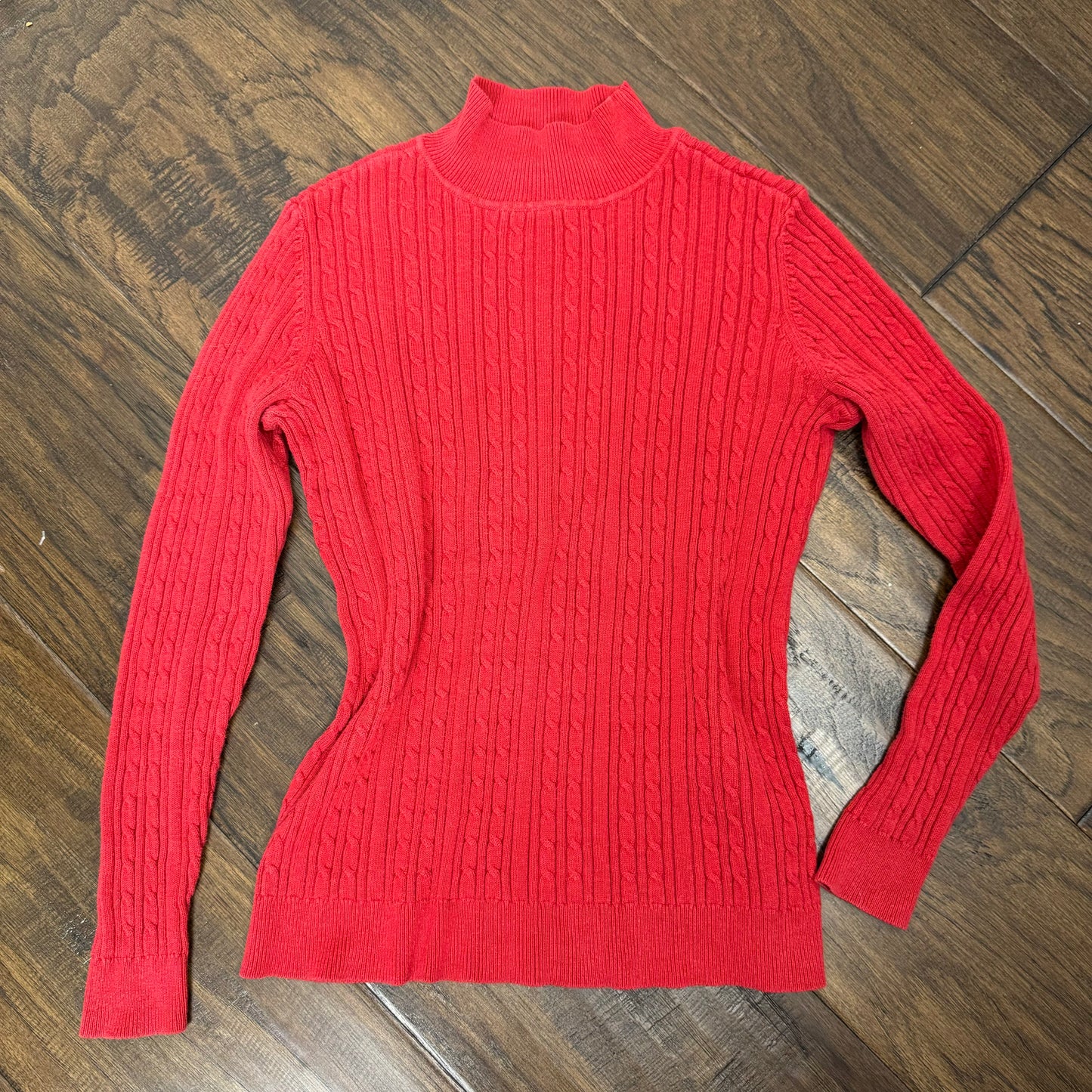 Vintage Red Cable Knit Turtleneck Sweater