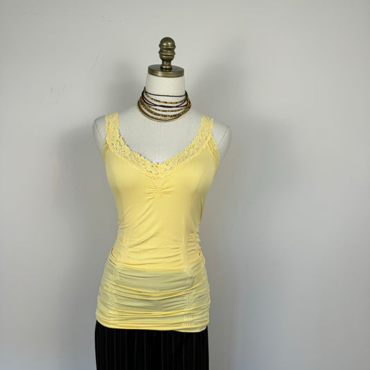 Yellow Lace Trim Ruched Cami