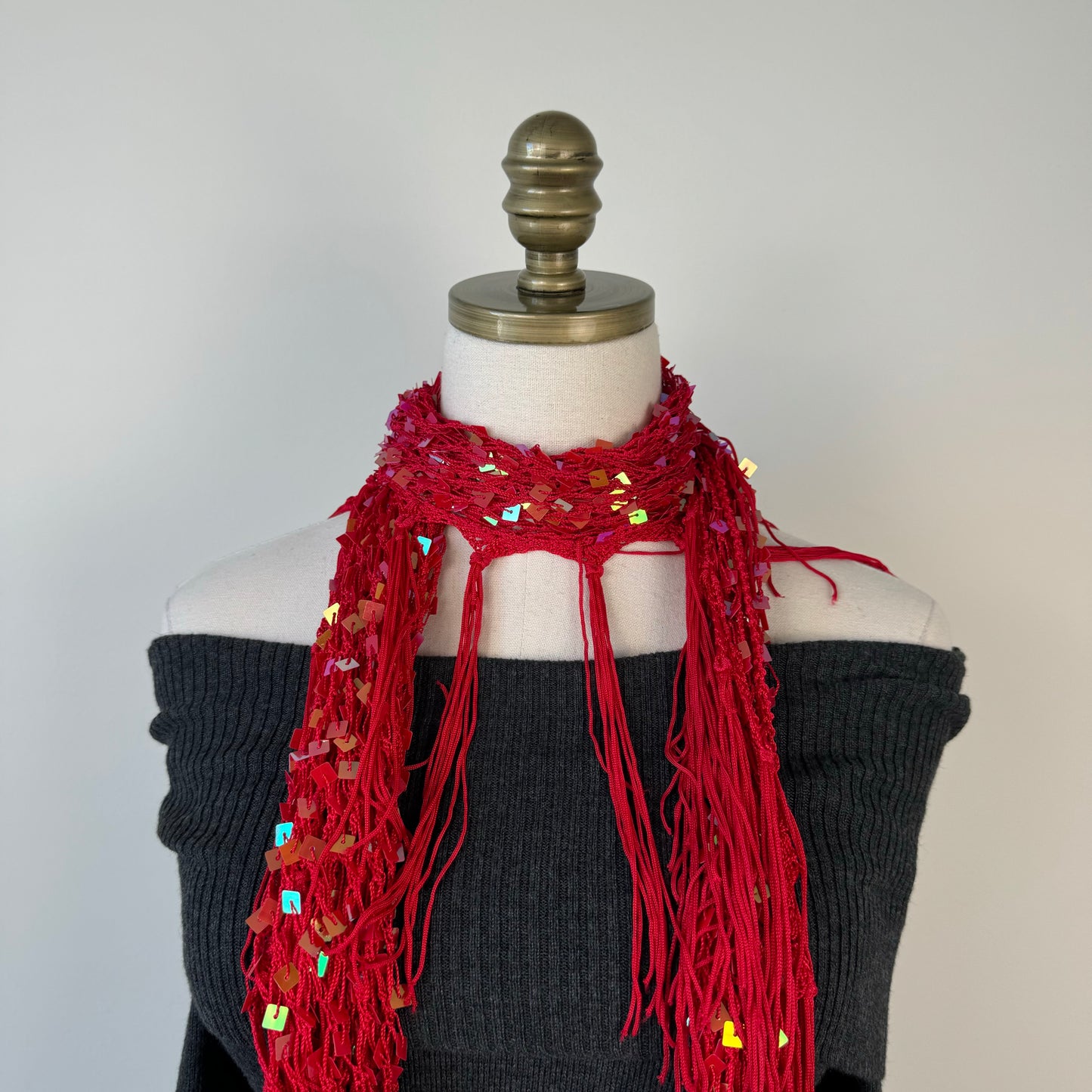 Red Knit Skinny Scarf