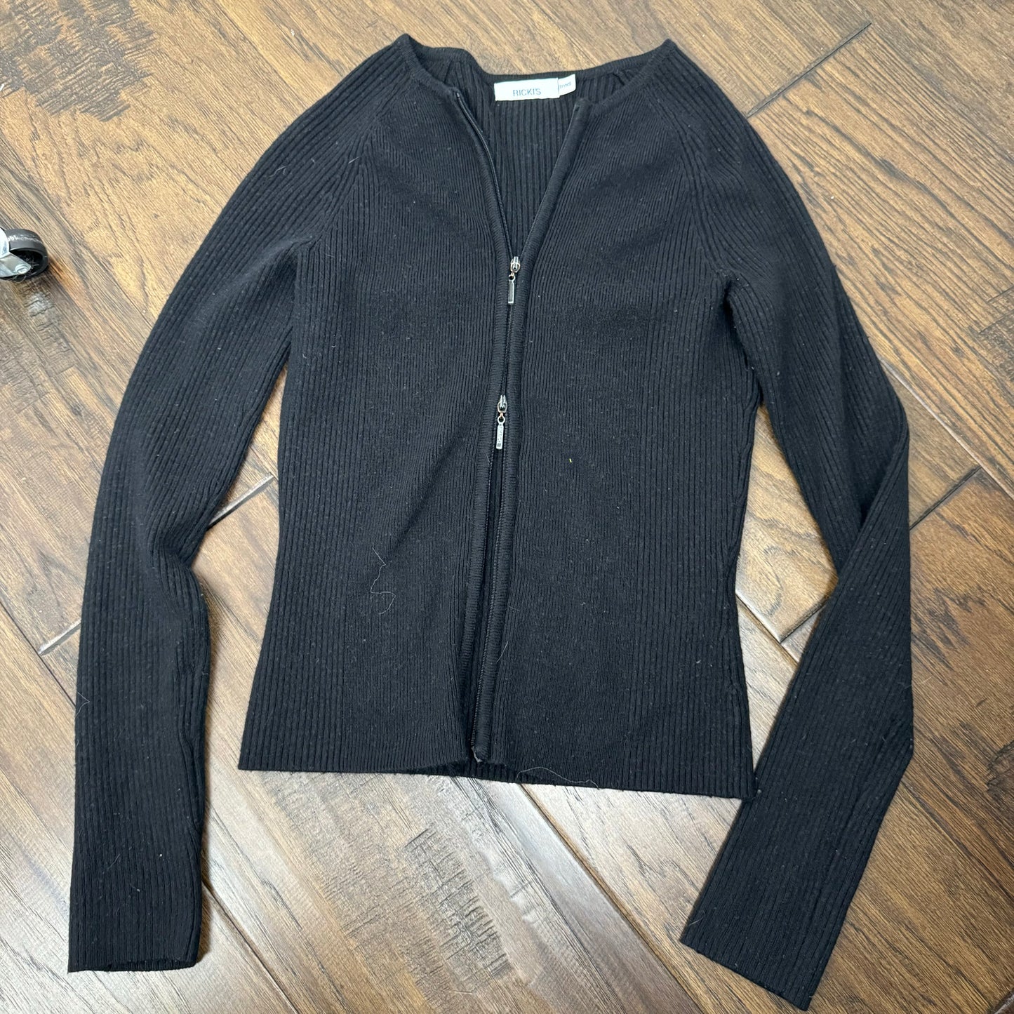 Vintage Double Zip Black Fitted Sweater