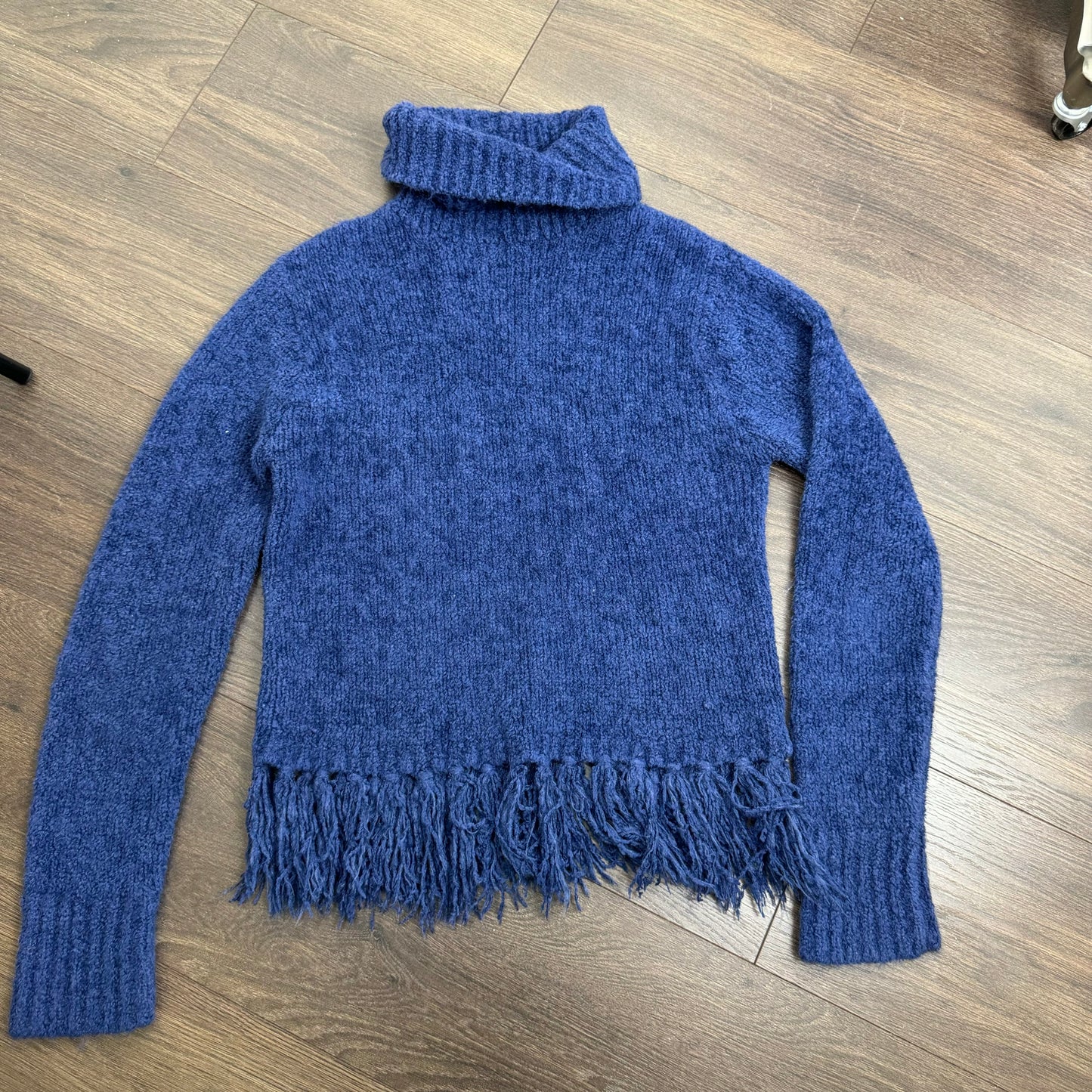 Dark Blue/Purple Turtleneck Sweater with Fringe Hem