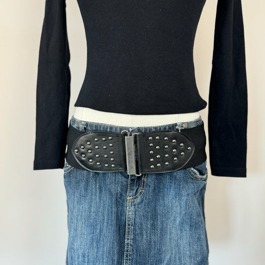 Black Studded Black Elasticized Belt