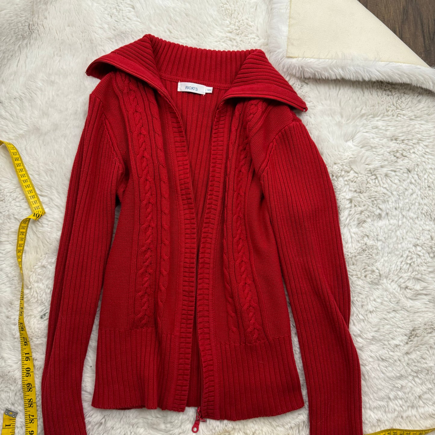 Vintage Red Double Zip Cable Knit Sweater