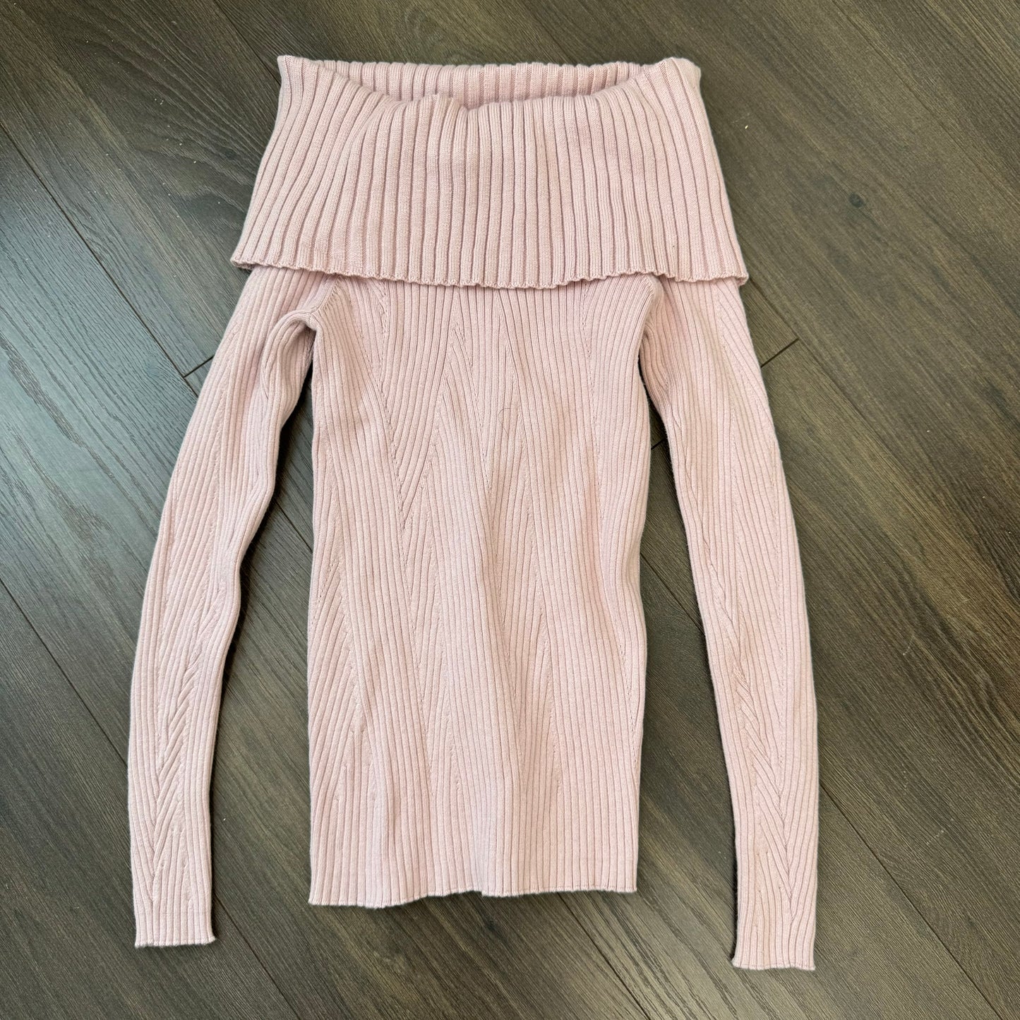 Powder Pink Fitted Off Shoulder Sweater