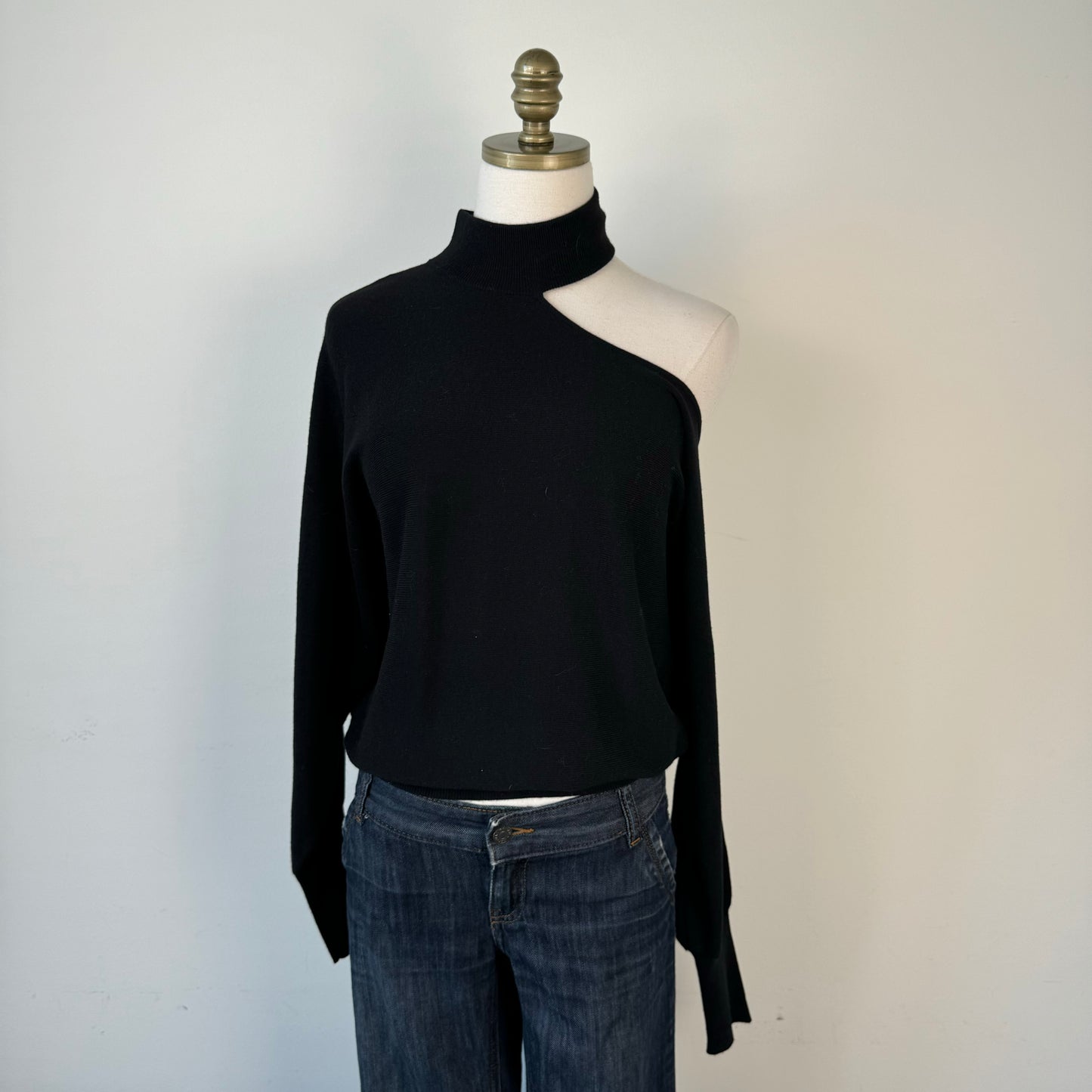 Black Dolman One Shoulder Turtleneck Sweater