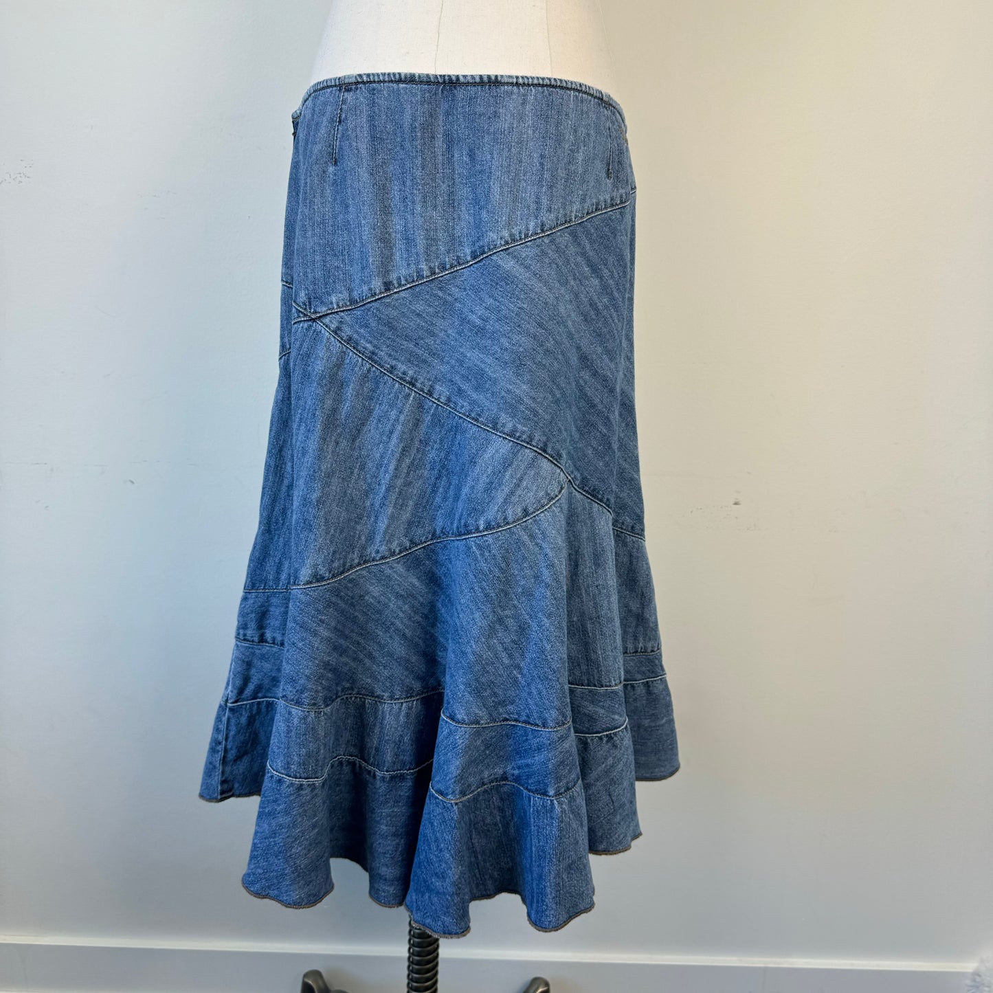 DKNY Tiered Denim Midi Skirt