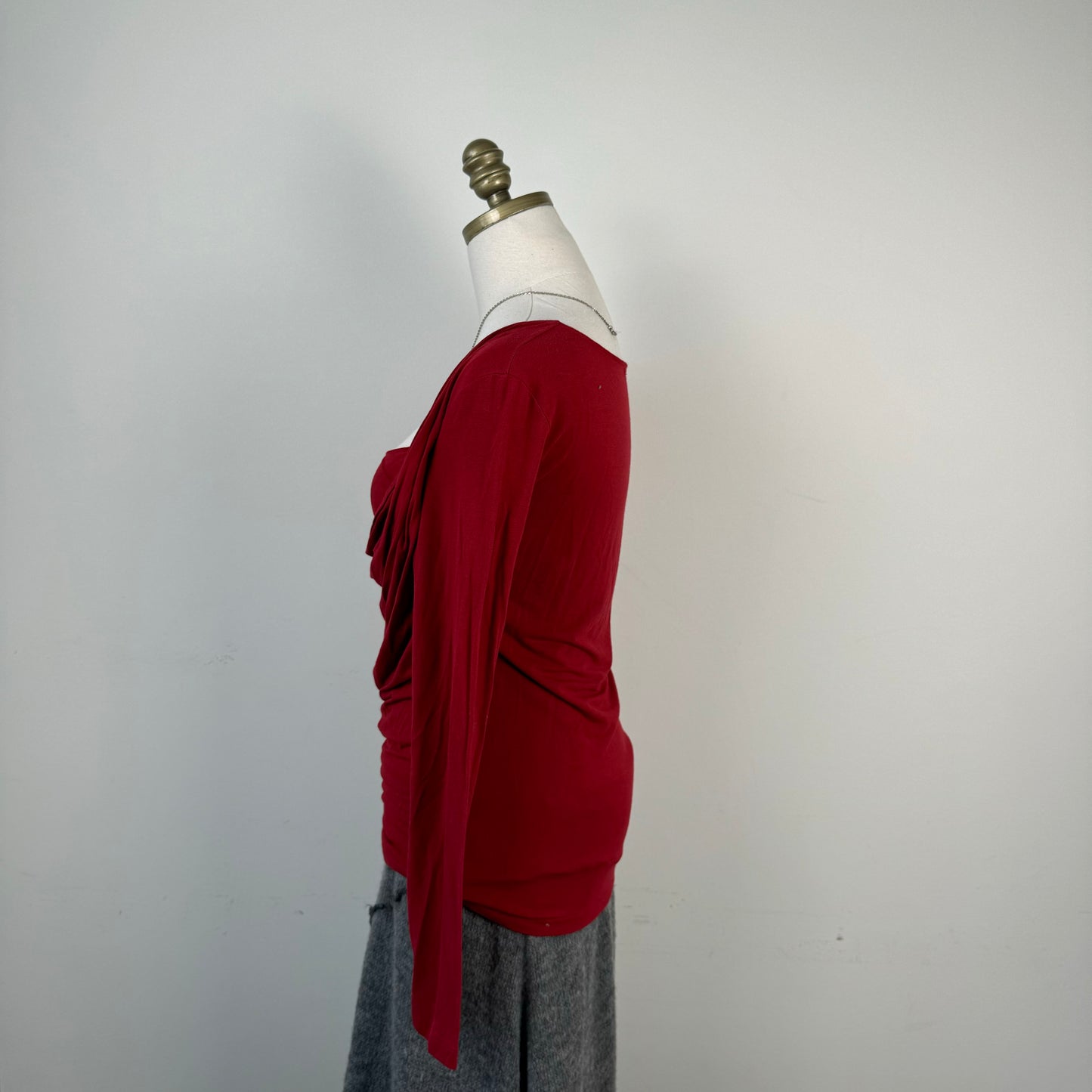 Red Slinky Off Shoulder / Cowl Neck Long Sleeve Top