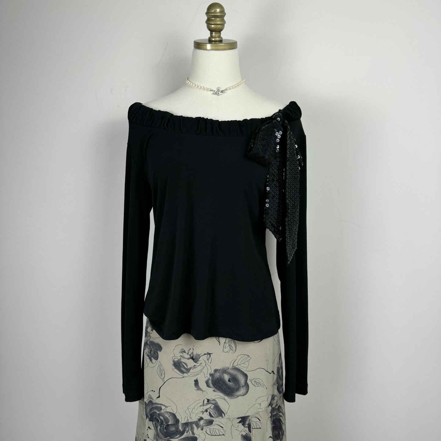 Off The Shoulder Black Made in Italy Top