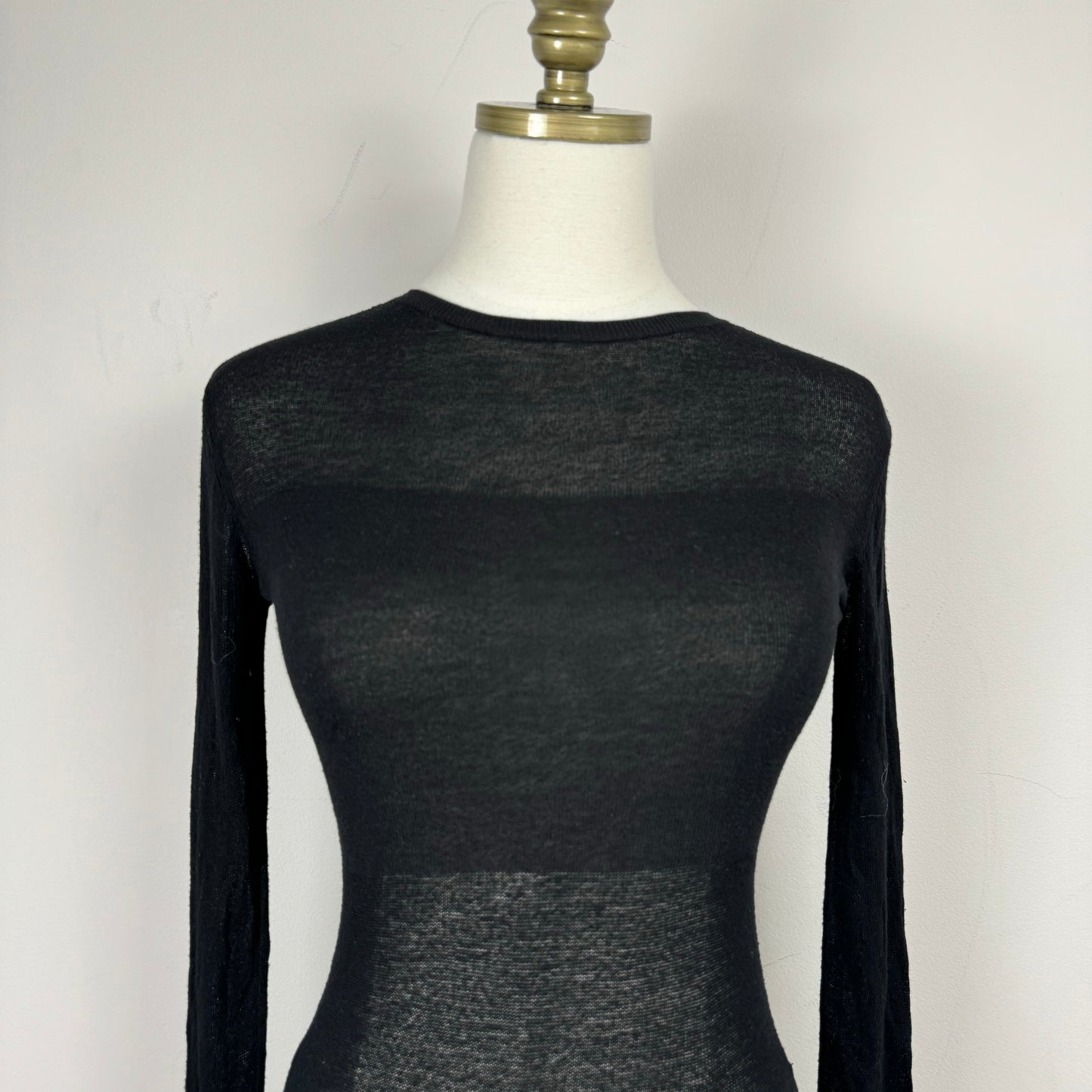 Black Semi Sheer Fitted Knit Top