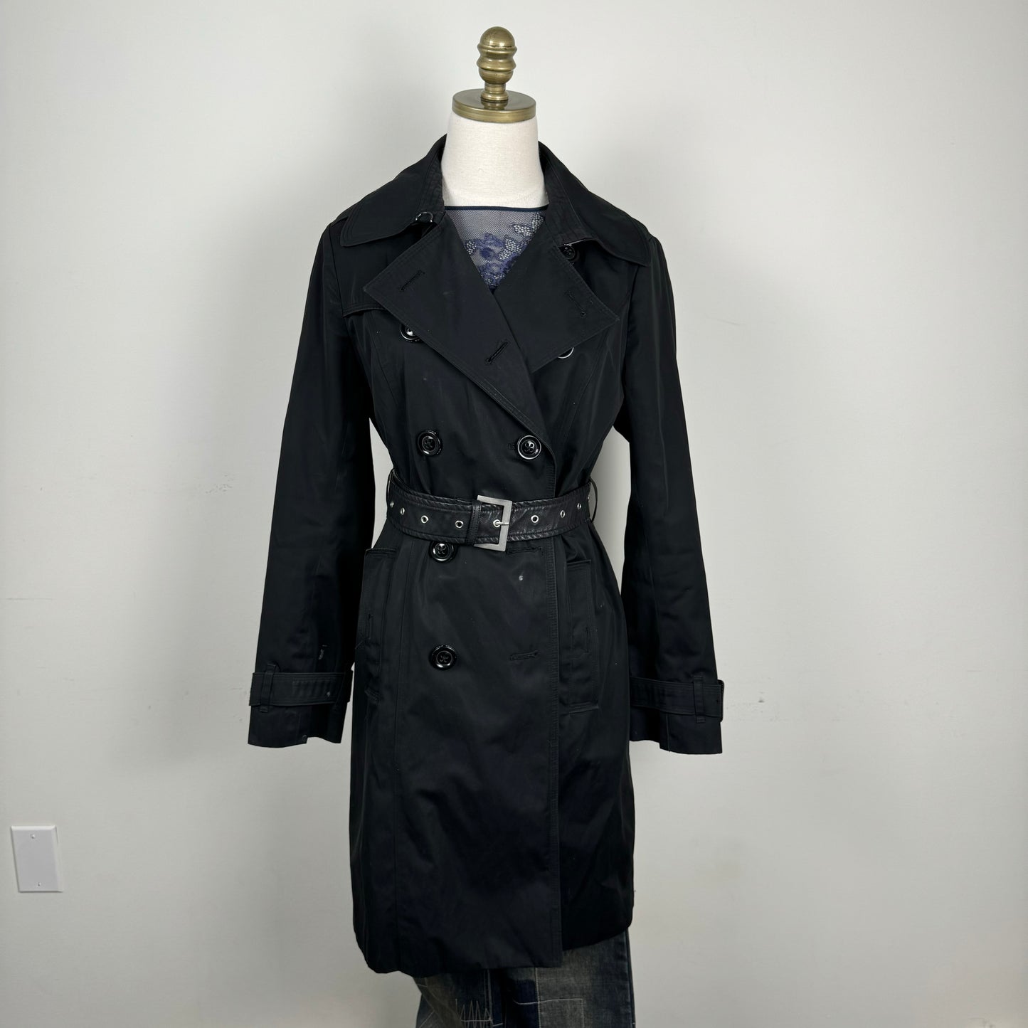 London Fog Black Double Breasted Trench Coat