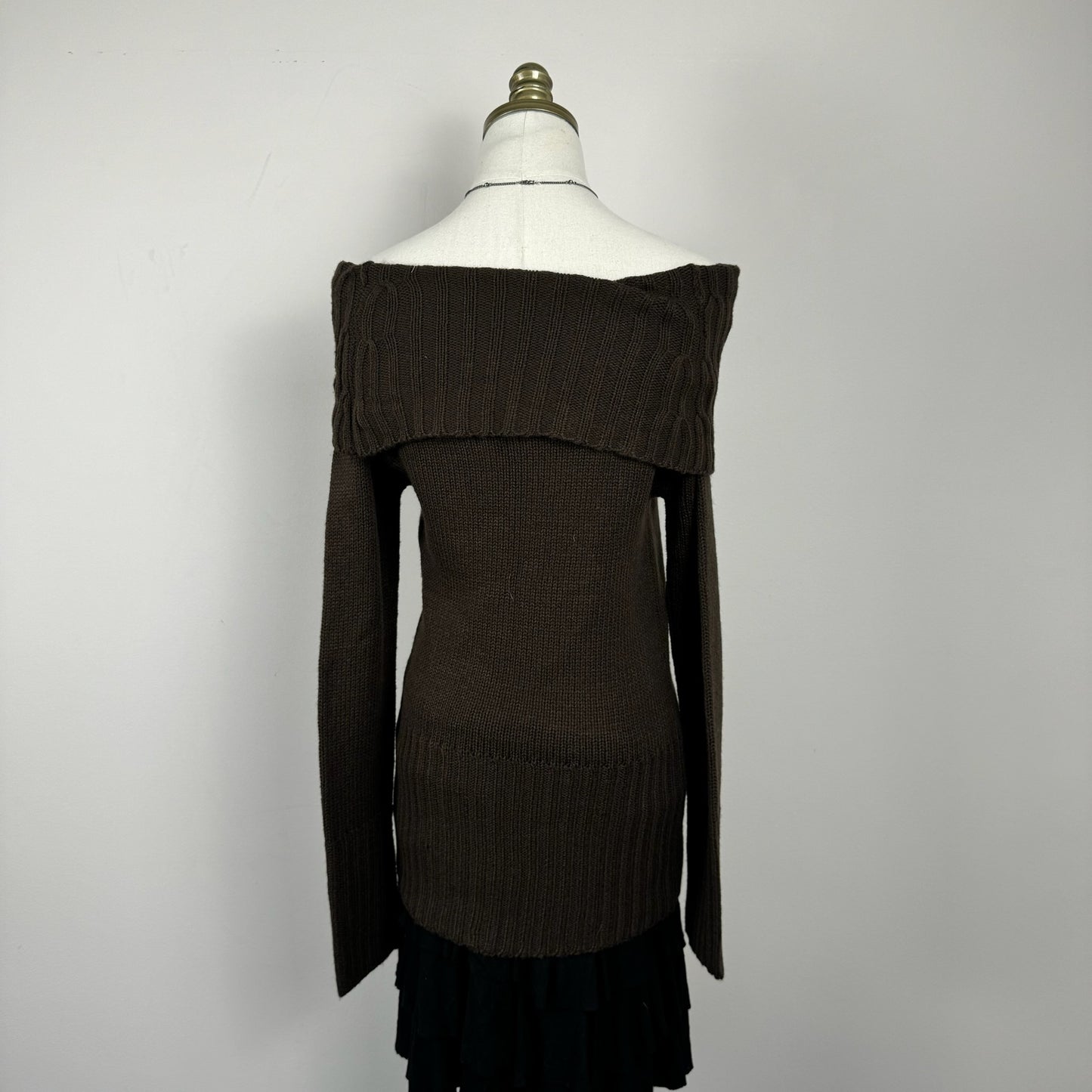 Brown Off The Shoulder Long Sweater/Mini Dress
