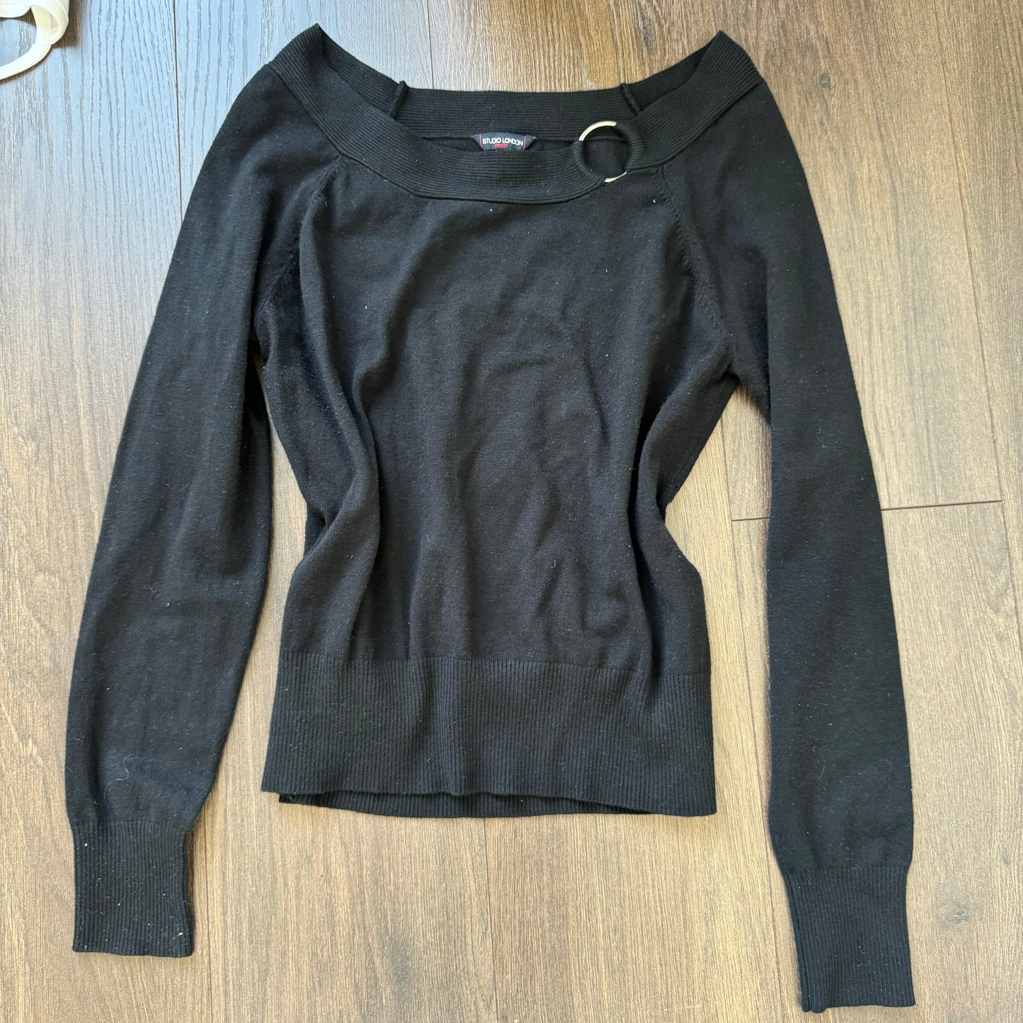 Vintage Buckled Off Shoulder Sweater