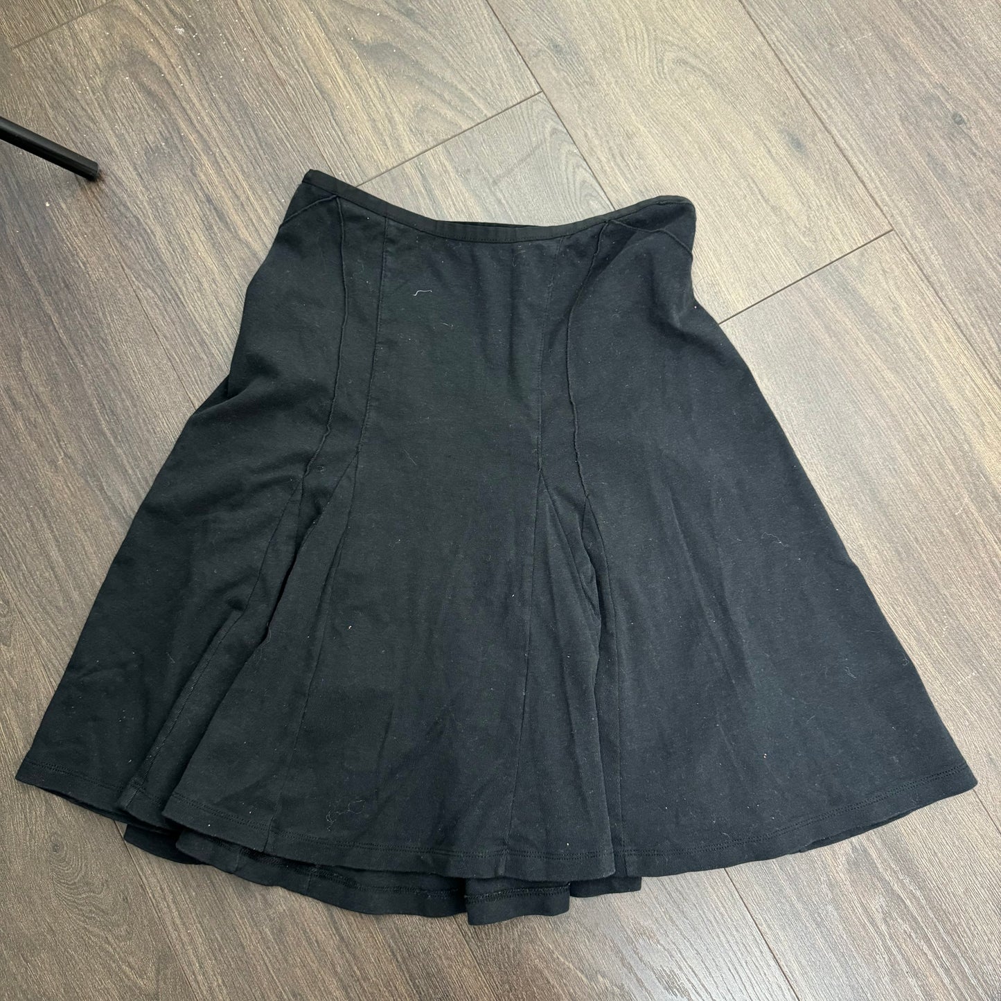 Black Wool Cotton Blend Ruffled Mid Skirt