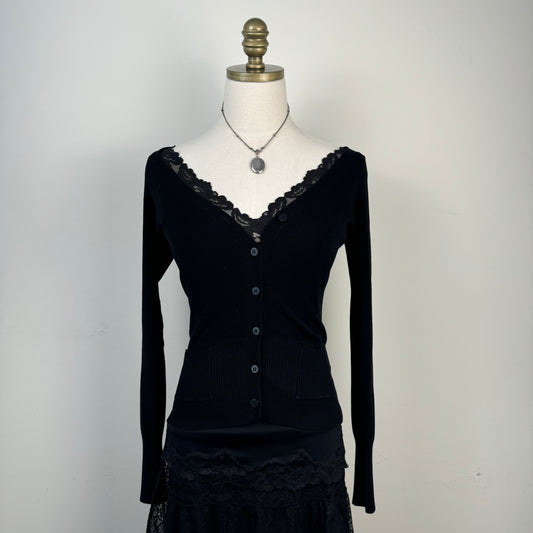 Vintage Fitted Black Button Up Cardigan