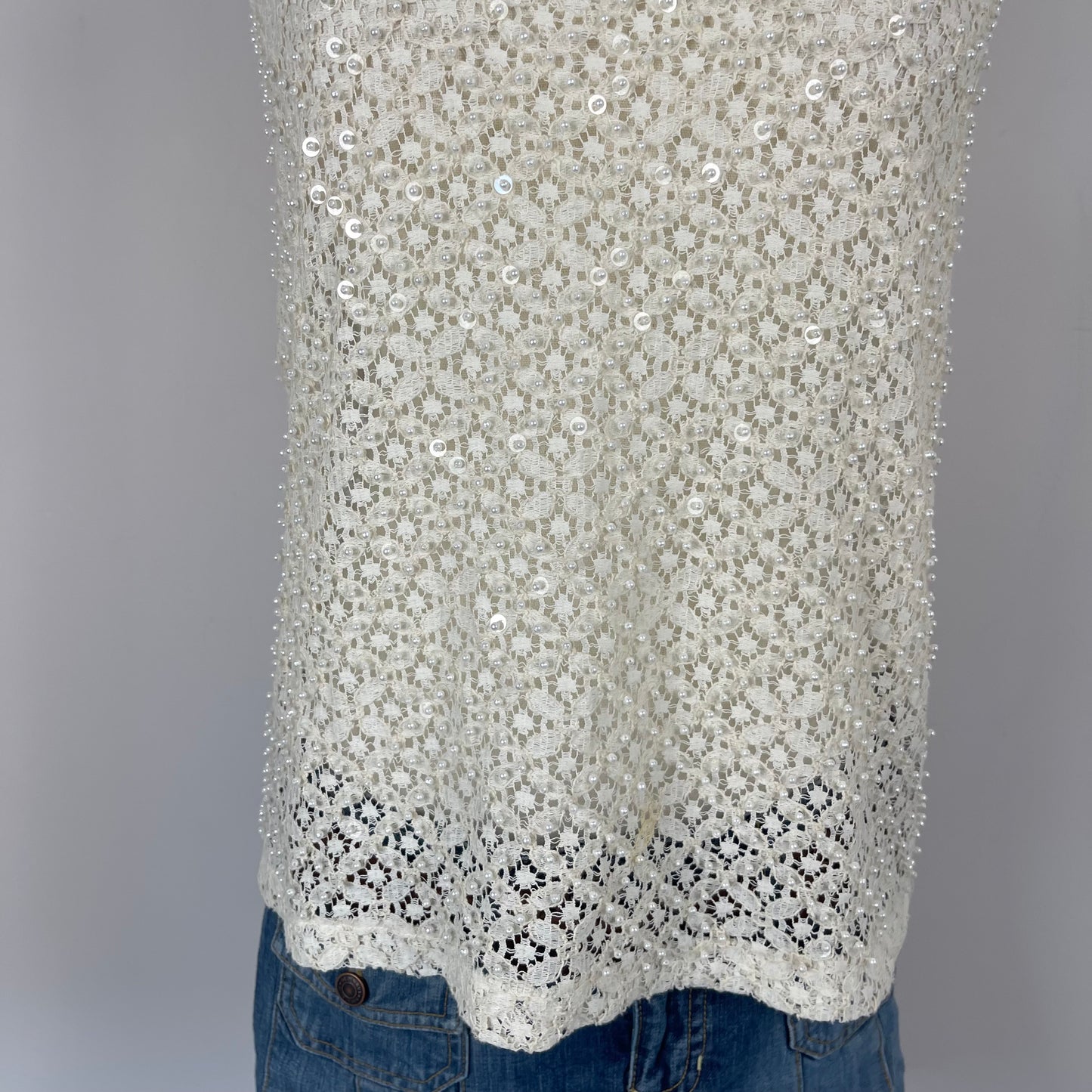 Cream Open Knit Boat Neck Top