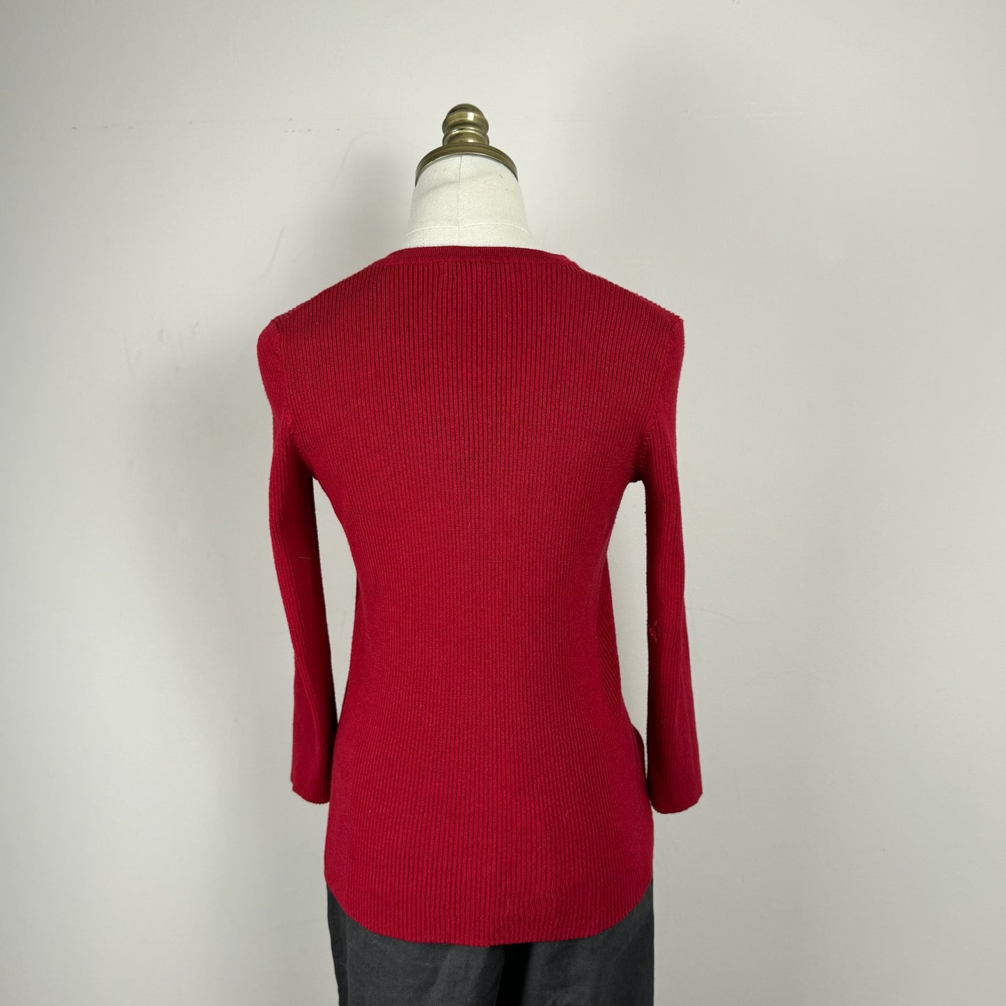Red Ribbed Knit Fitted Cardigan