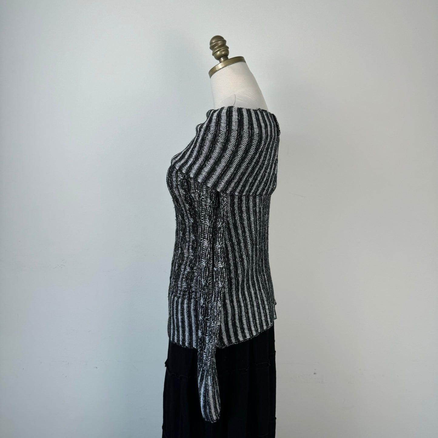 Off The Shoulder Ribbed Two-Tone Sweater