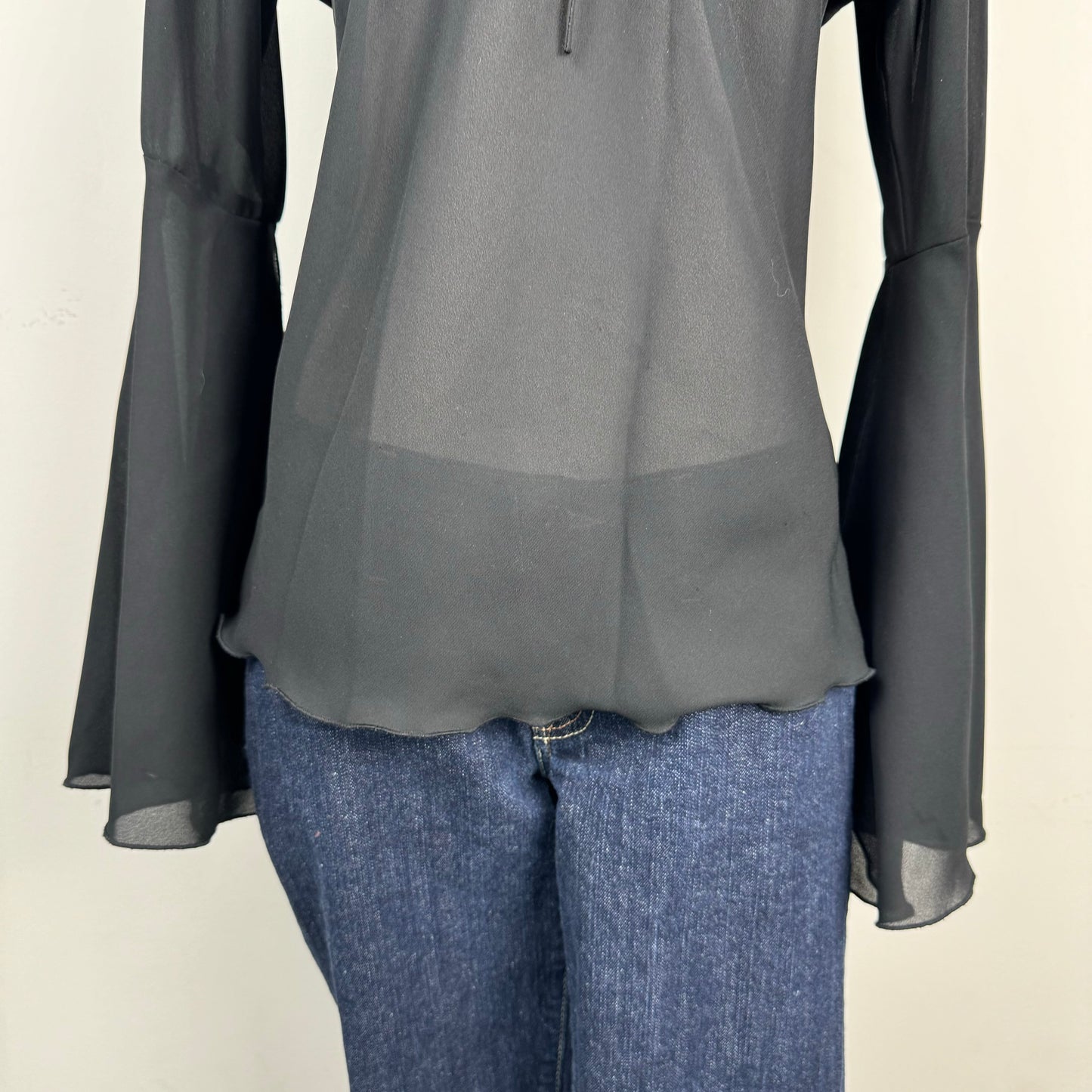 Black Chiffon Off Shoulder Bell Sleeve Top