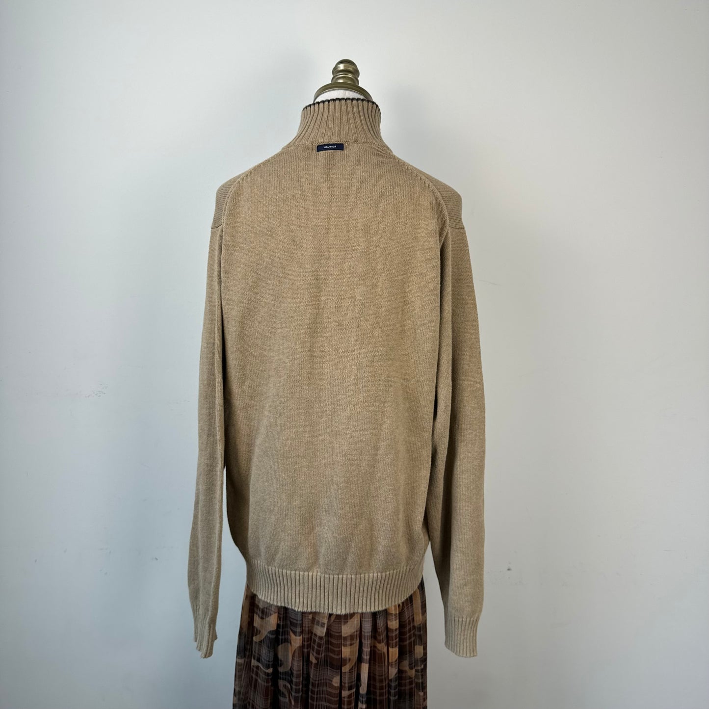 Oversized Tan Quarter Zip Knit Sweater
