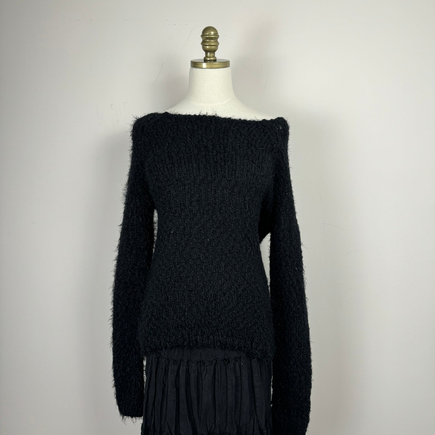 Black Fuzzy Off Shoulder Sweater