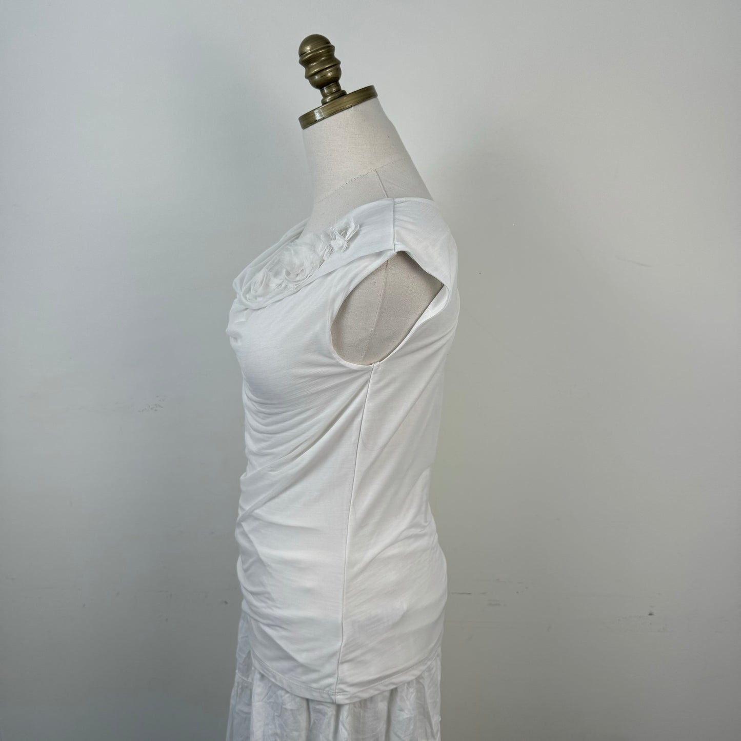 White Floral Chiffon Cowl Neck Top