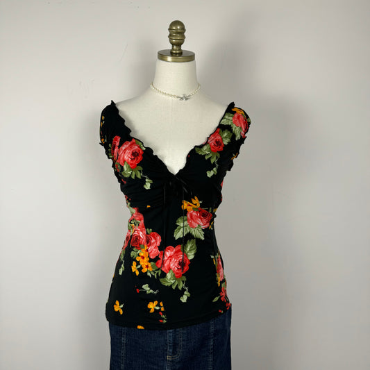 Vintage Milkmaid Floral Print Top