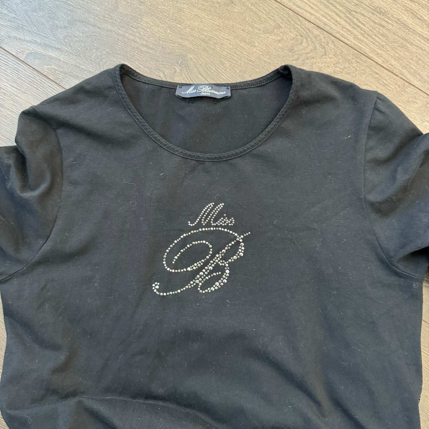 Blumarine Rhinestone Leather and Lace Long Sleeve Top