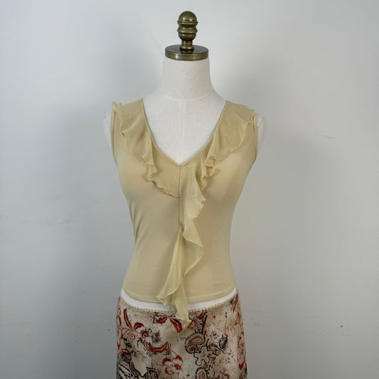 Vintage Ruffled Mesh Fitted Sleeveless Top