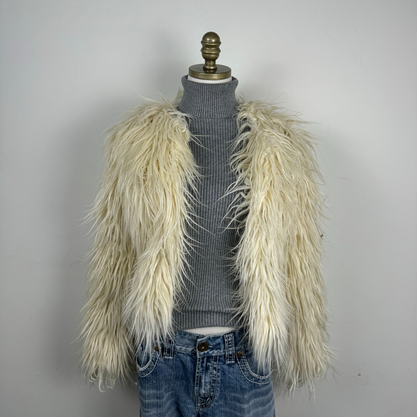 Cream Fuzzy Ostrich Faux Fur Jacket