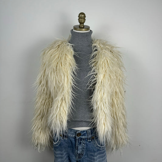Cream Fuzzy Ostrich Faux Fur Jacket