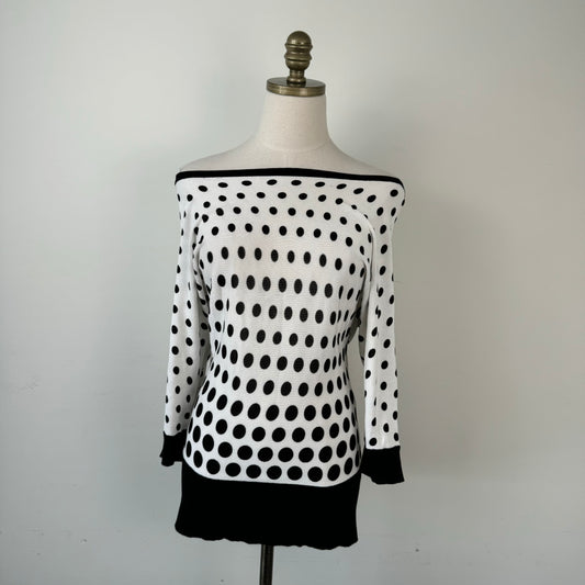 Polka Dot Off Shoulder Dolman Knit Top