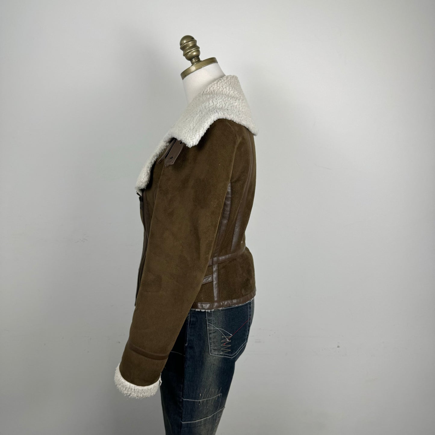 Brown Shearling Suede Moto Jacket