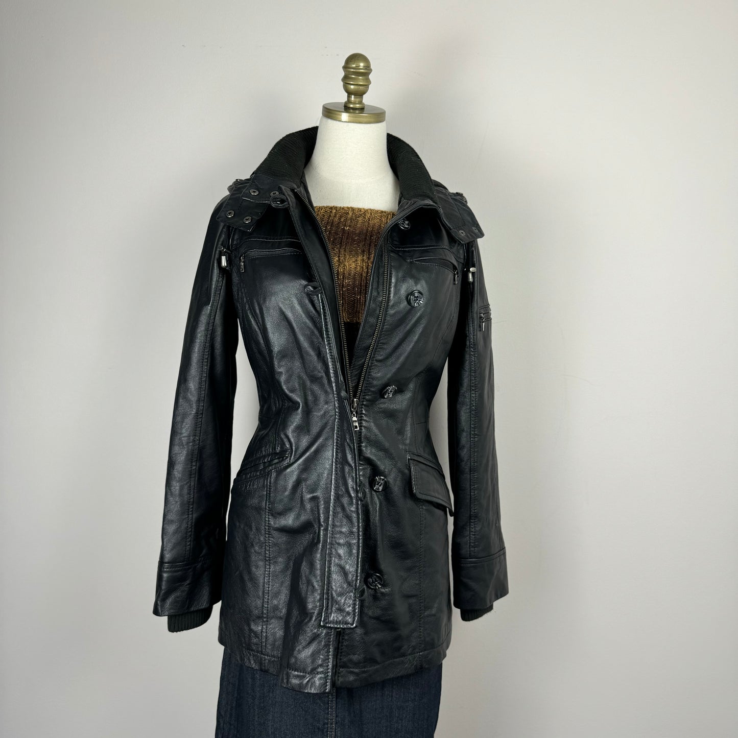 Danier Long Black Leather Jacket