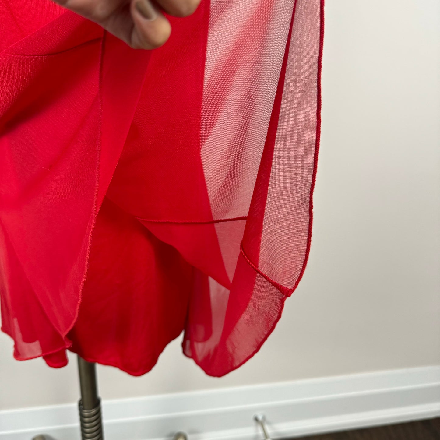 Vintage Red Mesh Overlay Midi Skirt