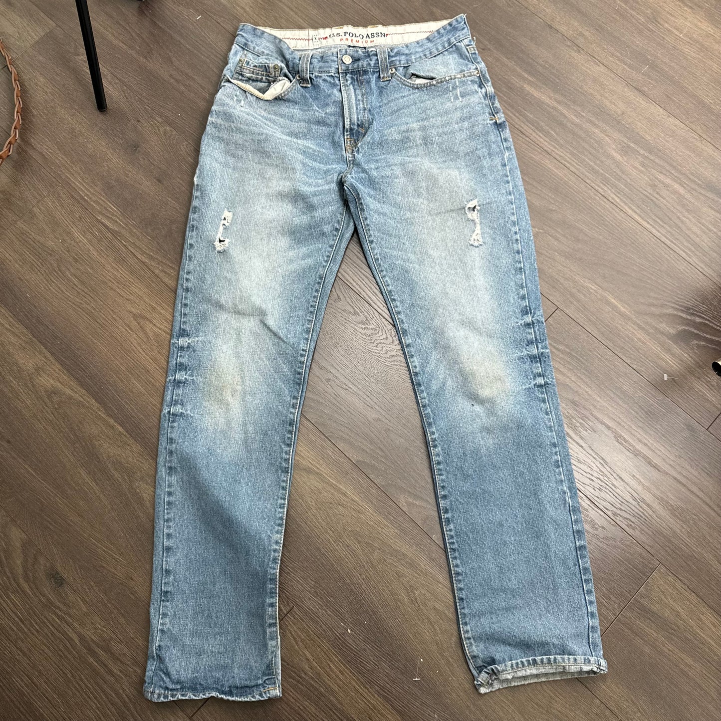 U.S. Polo Light Wash Distressed Straight Cut Jeans