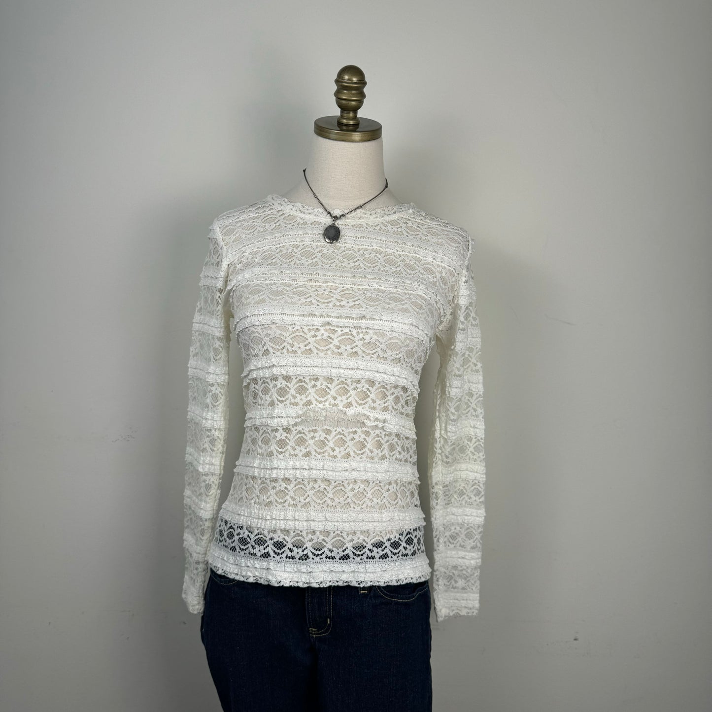 White Lace Long Sleeve Top