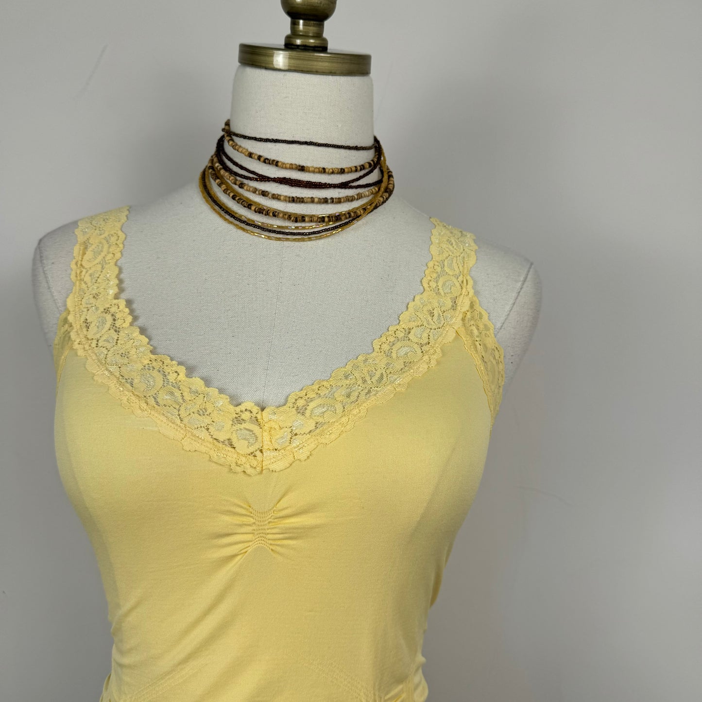 Yellow Lace Trim Ruched Cami