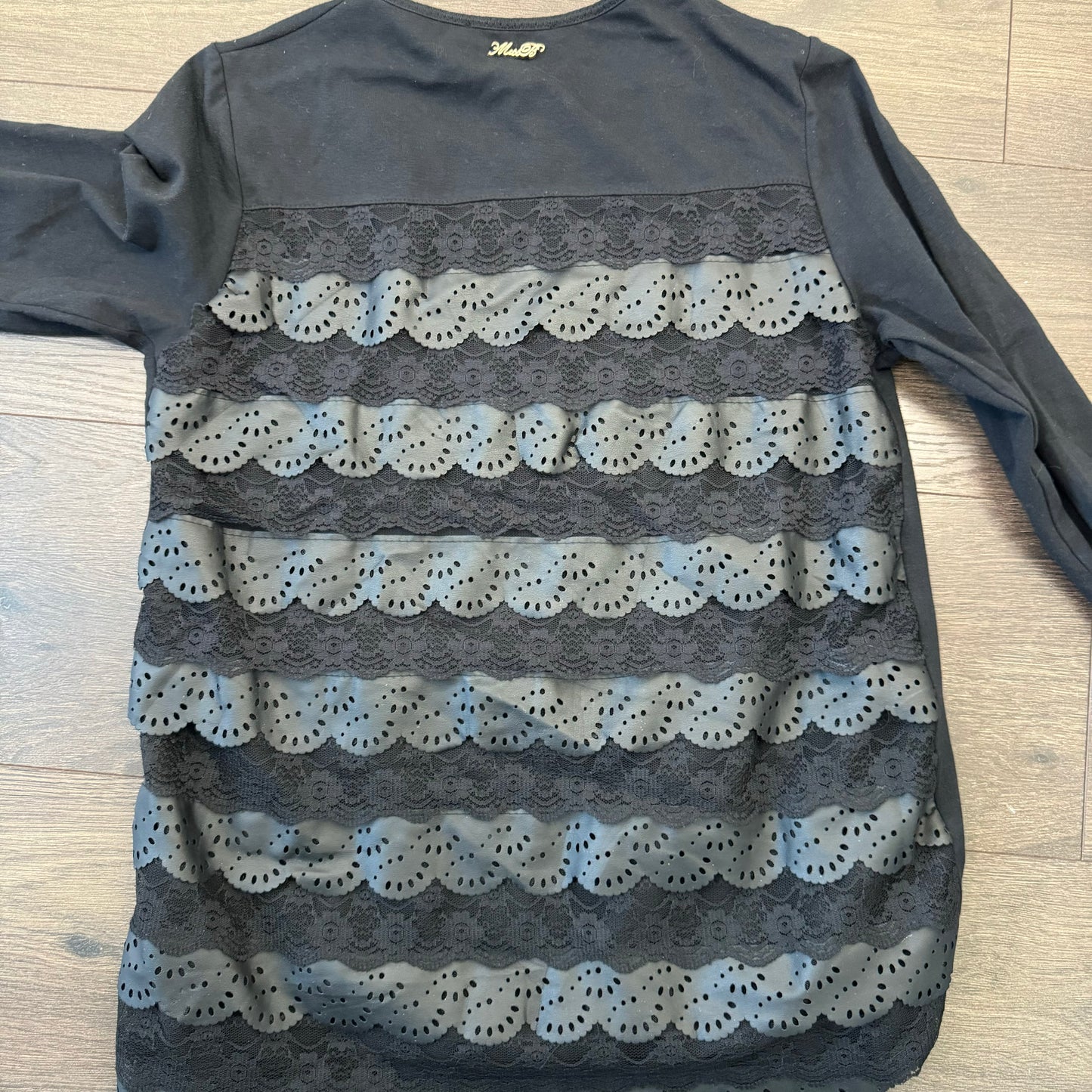 Blumarine Rhinestone Leather and Lace Long Sleeve Top