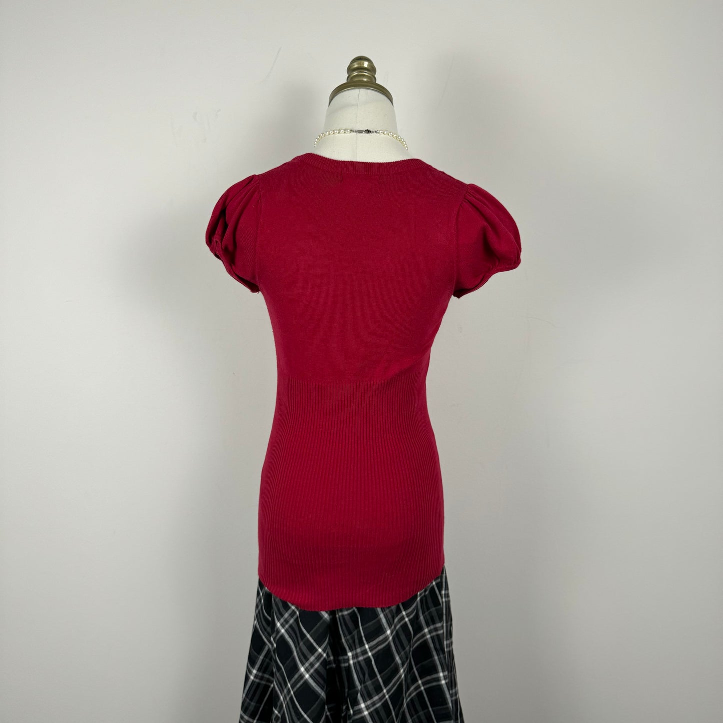 Dark Red Knit Short Sleeve Top