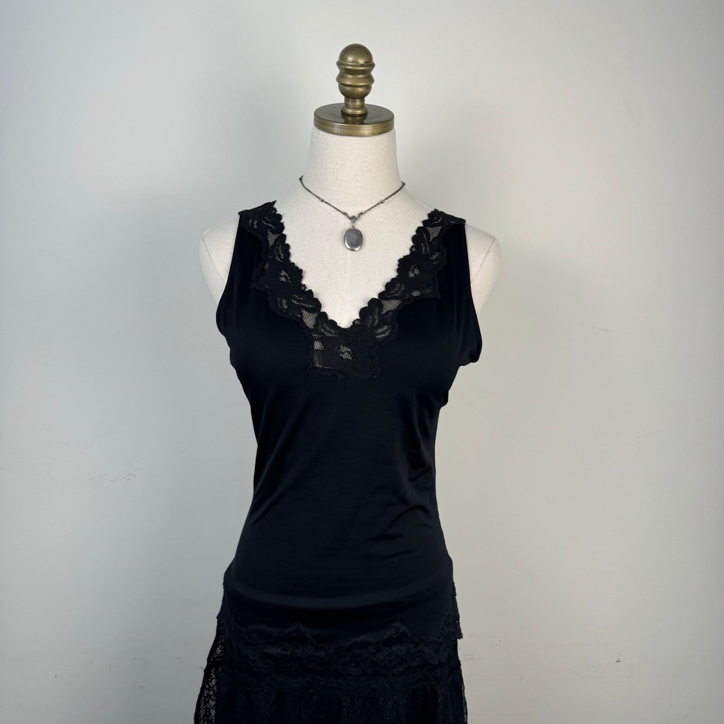 Black Lace Trim Tank Top