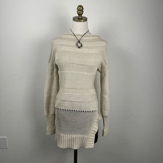 Cream Chunky Mock Neck Knit Sweater Dress